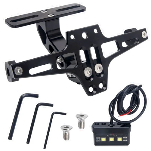 HLHgirl Motorcycle License Plate Bracket, Universal Fender Eliminator Kit Tail Tidy Compatible with Suzuki Yamaha Kawasaki Ducati Honda BMW (Black)