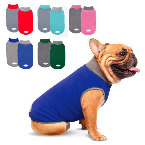 cyeollo 2 Pack Fleece Dog Sweater Stretchy Pullover Soft Dog Jacket with Reflective Stripe Lightweight Sweatshirt Pet Clothes Coats for Small Dogs Grey & Blue