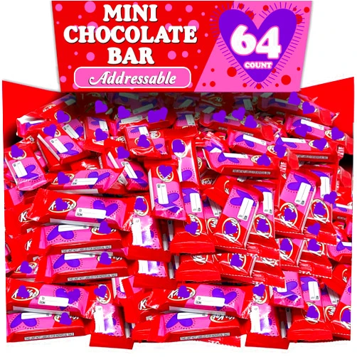 Partypom Milk Chocolate Kitkat Candy Bars, 64 Pieces Milk Chocolate Miniatures Heart Adorned Candy Bars, 64 Individually Wrapped Addressable Chocolate Wafer Candies, To and From Giftable Chocolates