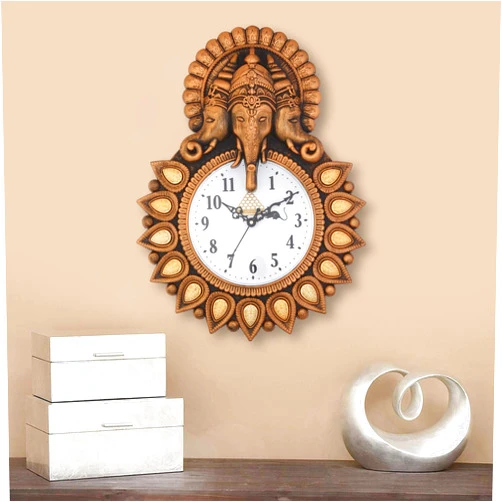 Webelkart Premium Plastic Designer Stones Ganesha Wall Clock for Home and Office Decor| Wall Clock for Living Room| Wall Clock for Bedroom (Copper, 12 Inch)