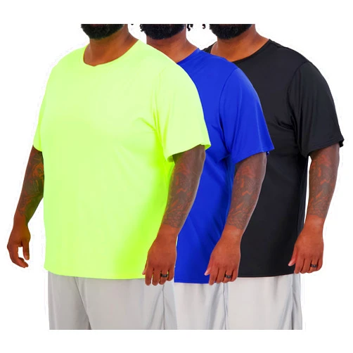 Real Essentials 3 Pack: Men’s Big & Tall Tech Stretch Long-Sleeve & Short-Sleeve Dry-Fit T-Shirt (3XT-5XT)
