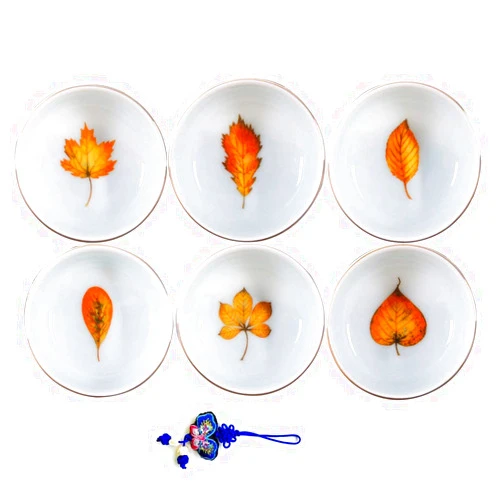 ZHAMS Kungfu Teacup,Chinese Long-quan Celadon Teacup,Maple Leaves Creative,Set of 6