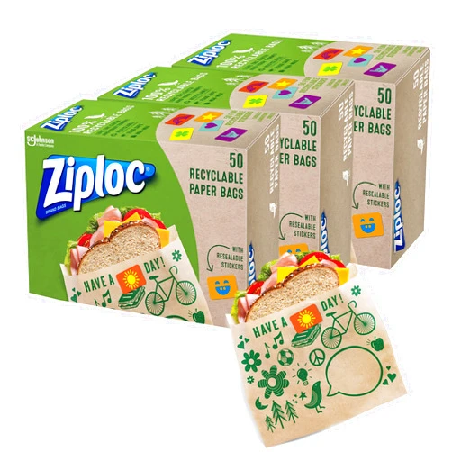 Ziploc Paper Sandwich and Snack Bags, Recyclable & Sealable with Fun Designs, 150 Bags Total