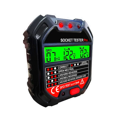 Gain Express GFCI Outlet Tester Advanced Receptacle Tester with Voltage Display 90~250V / 45~65Hz Power Socket Voltage Detector Wall Plug Breaker Finder