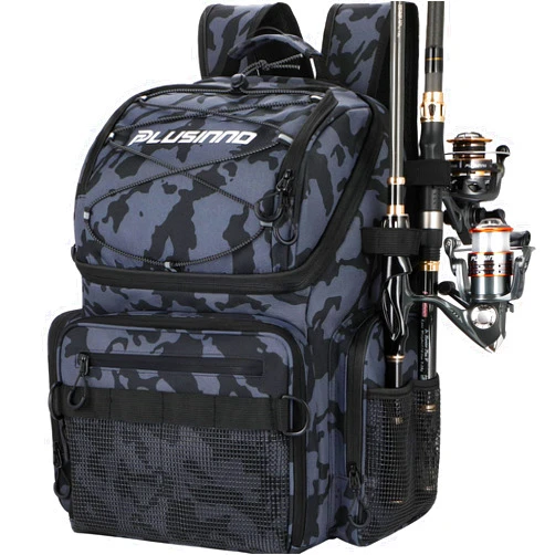PLUSINNO Fishing Backpack with Rod Holders & Cooler, 45L Large Water-resistant Fishing Tackle Bag,Fishing Tackle Backpack