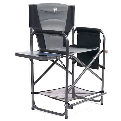 EVER ADVANCED Medium Tall Directors Chair Foldable Makeup Artist Chair Bar Height with Side Table Cup Holder and Pocket Footrest, Supports 350LBS (Grey, Seat Height: 23.2 inches)