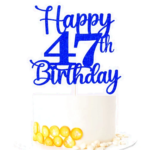 Kaoenla Happy 47th Birthday Cake Topper,Hello 47，Cheers to 47 Years,47th Anniversary /47 years old birthday Party Decoration (47th, blue)
