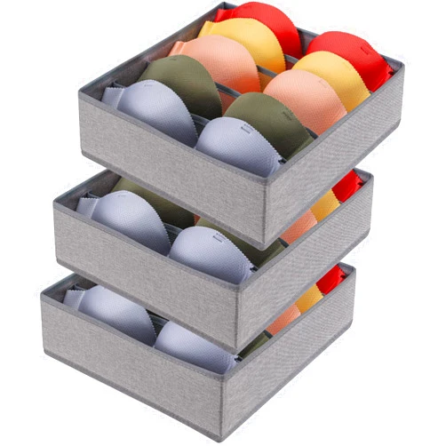 Cawek Bra Storage Drawers Organizer for Clothing Underwear Drawer Organizer Dividers Foldable Storage Cube Bins for Bra,Socks, Underwear,3 Pack （Grey）