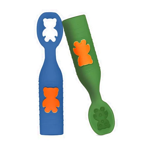 YFGCHCG Little Bear Baby Spoons Set, Pre-Spoon for Kids Aged 6+ Months - Infant Toddler Utensils - First Stage, Baby Led Weaning Teething Spoon - Self Feeding, Silicone Toddler Food Utensils (Blue+Green)