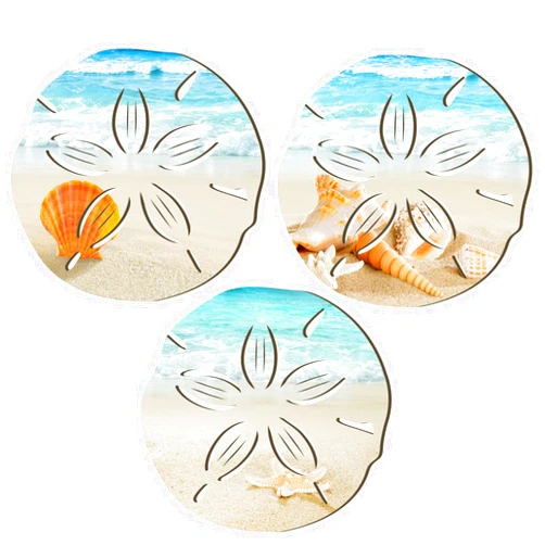 Tatuo Summer Coastal Wall Decor Beach Wall Art Decor Blue Sea Turtle Surfboard Seahorse Starfish Seashell Conches Crabs Sea Life Decor for Bathroom Bedroom Home(3 Pcs, Sand Dollar Style)