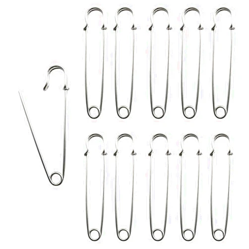 NOTIONSLAND 4Inch Large Safety Pins, Stainless Steel Safety Pins,Safety Pins Bulk Metal Silver Sewing Pins Clothing Clips for Crafts, Skirts, Kilts, 10pcs