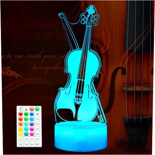 POSSHE Violin Night Light, Violin Gifts, Cello 3D Illusion Lamp with 16 Colors Changing, Timer, 4 Flash Modes and Dimmable, Kids Boys Girls Room Decoration, Holiday Xmas Music Gifts