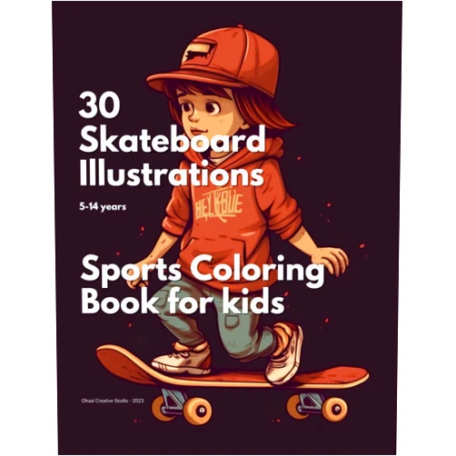 By Ohaai Creative Studio (Author) Sports Coloring Book for kids: 30 Skateboard Illustrations - Age 5-14 years: This book is part of the sports collection, featuring various books dedicated to different sports and athletic activities.