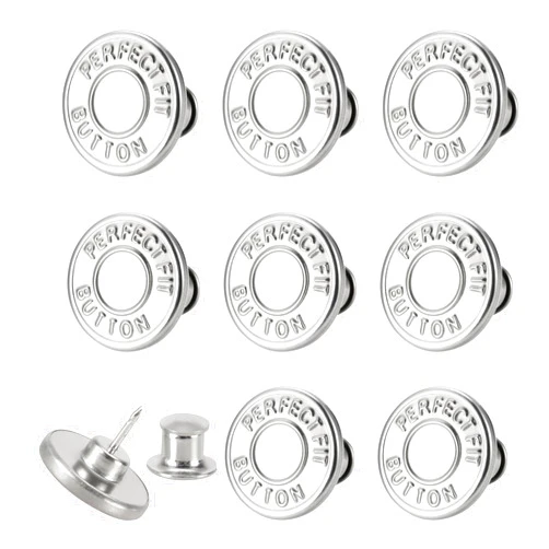 ZENGLU 8 Sets of 17 mm Pants Button, Jean Buttons Pins for Loose Jeans, Adjustable Button for Jeans, Reusable and Adjustable Metal Pants Button Tightener