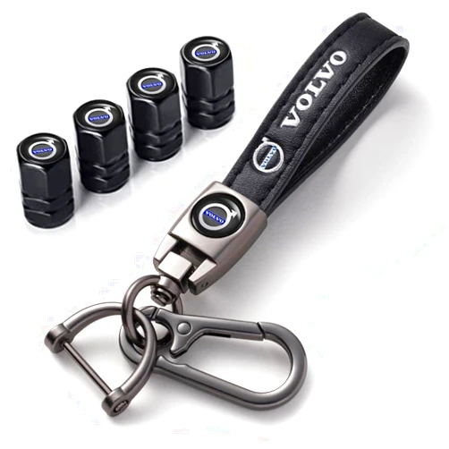 Achard Car tire Valve Caps Cover Car Key Chain for Volvo XC40 XC60 XC90 V90 V60 S90 S60 2016-2020 2021 2022, Car Dust Caps Car Keychain Keyring Combo Set, Car Key Fob Accessories
