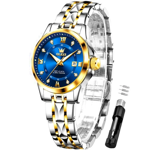 OLEVS Luxury Diamond Small Female Watches - Stainless Steel Bracelet, Waterproof Business Dress Analog Luminous Date Ladies Watches