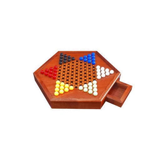 Hoyvo Wooden Chinese Checkers Board Game with Marbles, with 60 Marbles and 12 Spare Marbles, with Drawer Design, Convenient Storage, Suitable for Family Board Game Suits of Most Ages (16.6 Inches)