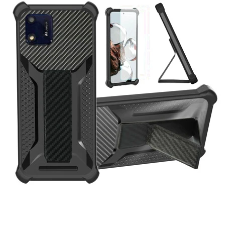 Aroepurt Case for Foxx Foxxd A56 Phone Case Stand Cover [with Tempered Glass Screen Protector] Hybrid Case [Folding Support Magnetic] [Frosted Anti-Fingerprint] Black