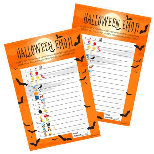 DISTINCTIVS Halloween Party Emoji Guessing Game - Halloween Party Game and Activity for Kids - Fun School Activity - 25 Players - Halloween Birthday Party Idea