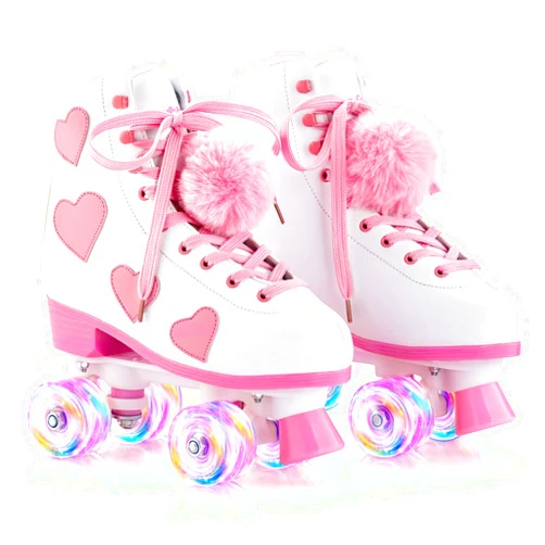 Ruthfot Women's and Girl's Classic Roller Skates with Light up Wheels and Love Heart Pattern, High-top PU Leather Rollerskates…