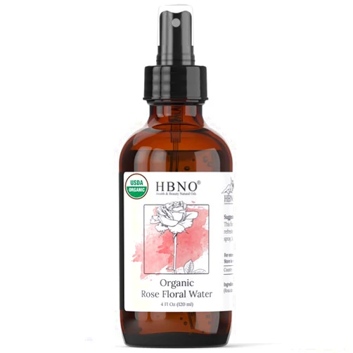 HBNO California Bottled Organic Rose Water for Face 4 fl oz (120ml) - USDA Certified Organic Rose Water Spray for Face - Pure Rose Water for Hair - Rosewater Face Mist, Rose Water Spray for Cleansing