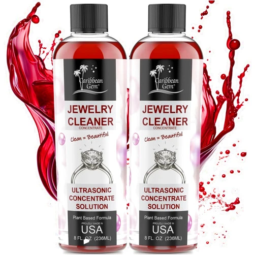 Caribbean Gem Ultrasonic Cleaner Solution Concentrate - Highly Concentrated All Purpose Cleaning Solution for All Ultrasonic Machines - USA Made Plant Based Eyeglass and Jewelry Cleaner, 8oz (2 Pack)