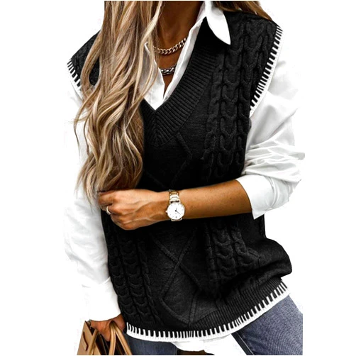EVALESS Oversized Sweater Vest for Women V Neck Sleeveless Solid Color Loose Pullover Sweater