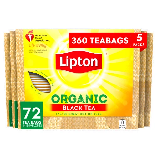 Lipton Organic Tea Bags Tastes Great Hot or Iced Organic Black Tea Can Help Support a Healthy Heart 5.74 oz 72 Count, Pack of 5