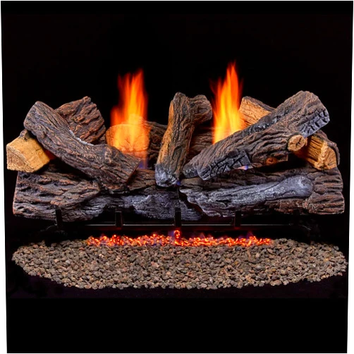 Duluth Forge DLS-30T-2 Dual Fuel Ventless Fireplace Logs Set with Thermostat, Use with Natural Gas or Liquid Propane, 33000 BTU, Heats up to 1100 Sq. Ft, Stacked Red Oak, 30 Inches