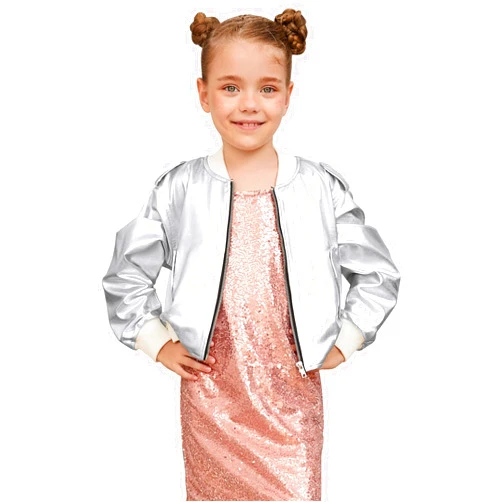 Perfashion Metallic Bomber Jacket for Girls Zip Up Cropped Jacket Sparkly Lightweight Coat Windbreaker with Pockets