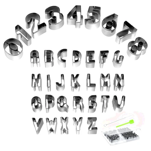 HUAFA Alphabet & Number Cookie Cutters Sets of 35 Pieces Mold Tools for Fondant Biscuit, Cake, Fruit, Vegetables, or Dough Stainless Steel