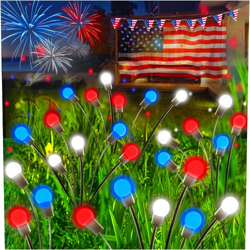 Albelt 2024 6pack Solar American Flag Lights - Solar Firefly Lights Outdoor 36LED Waterproof of The United States for Memory Day, Independence Day, National Day Decoration (Red+White+Blue)