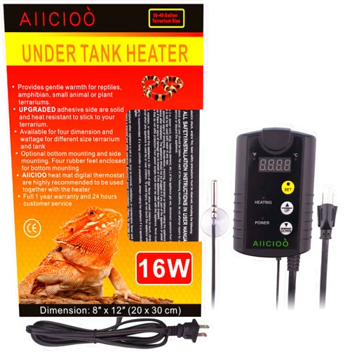 Aiicioo Under Tank Heater Thermostat - Reptile Heating Pad with Temperature Control Reptile Heat Mat for Combo Set for Hermit Crab Lizard Terrarium 16W
