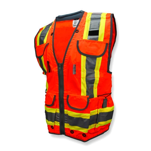 Radians SV55 Class 2 Heavy Woven Two Tone Engineer Vest with Padded Neck to Support Extra Weight in Cargo Pockets, Orange, 2X-Large