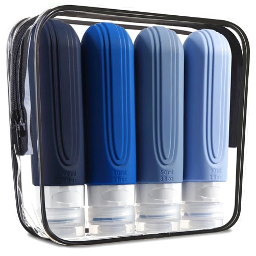 Mrsdry Travel Bottles for Toiletries, Tsa Approved 3oz Travel Size Containers BPA Free Leak Proof Refillable Liquid Silicone Squeezable Travel Accessories for Shampoo Conditioner Lotion (4 Pack)