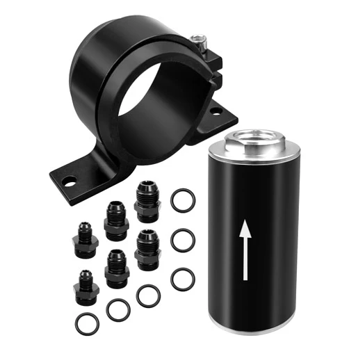 QNHEAY 10 Micron Inline Fuel Filter with 50mm Mounting Bracket Kit Fit Different Size 6AN 8AN 10AN and Most Vehicles, Black