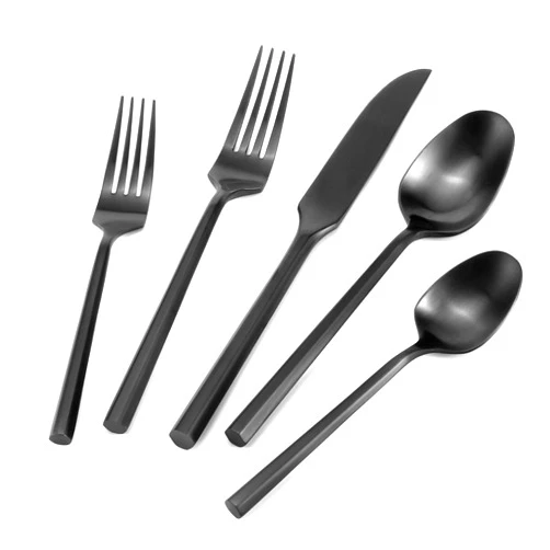 DEACORY Silverware Set Flatware Set Matte Black Cutlery Set Brushed Finished Hexagon Handle Heavy Stainless Steel 40 Pieces Dishwasher Safe Service for 8