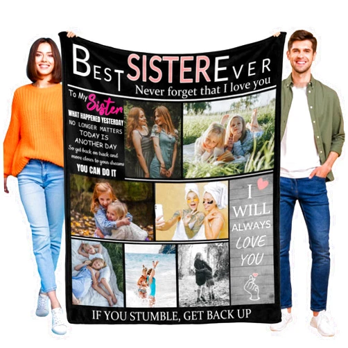 LGNAZIO Custom Blanket with Photo, Make a Personalized Sister Blanket Gifts for Sisters, Customizable Memories Souvenir Throw Blankets with Pictures for Best Sisters Ever, 7 Collage Made in USA