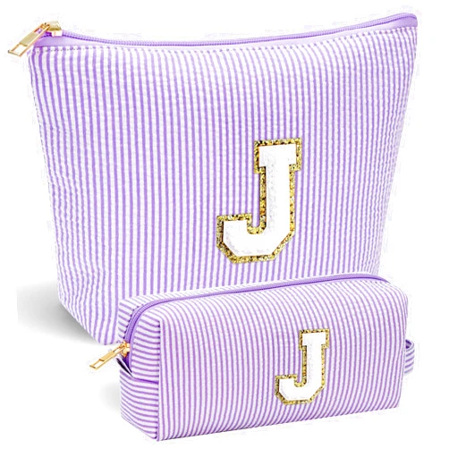 YOOLIFE Preppy Stuff for Teen Girls, Gifts for Teen Girls Birthday Gifts Idea for Mom Her | Personalized Cute Makeup Bag for Girlfriend | 21st Birthday Gifts for Her Makeup Pouch Monogram Makeup Bag J
