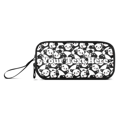 Fisyme Cute Panda Bear Custom Name Text Pencil Case Large Capacity Pen Box Makeup Pouch Holder Organizer Personalized Bag for School Office College