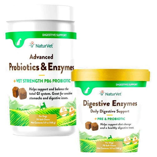 NaturVet Advanced Probiotics and Enzymes Supplement Digestive Enzymes - Plus Probiotics & Prebiotics Soft Chews, 70 Count Made in The USA with Globally Source Ingredients 70 Soft Chews