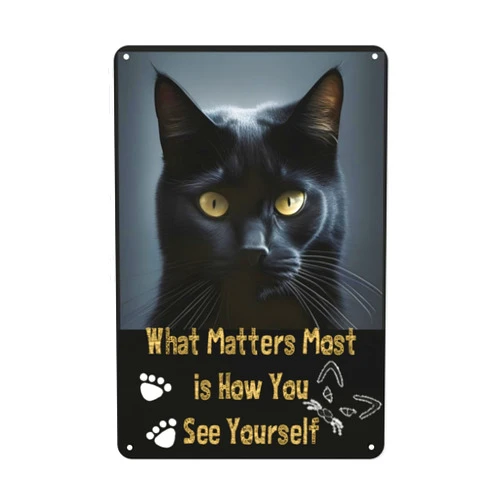 HUAGEXE Cat Sign Vintage Metal Signs Cat Wall Decor For Kitchen Home Bar Wall Art Decor Gifts For Cat Lovers 8x12 Inch -What Matters Most is How You See Yourself