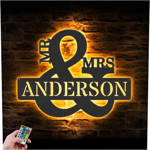 TRUECROSSSS Personalized Mr and Mrs Infinity Heart LED Metal Sign with Couple Names and Date, Custom Wedding Anniversary Wall Decor