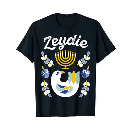 Chanukah PJs Family Matching Menorah Candle Decor Matching Family Hanukkah Pajama Top Dreidel & Menorah Zeydie T-Shirt