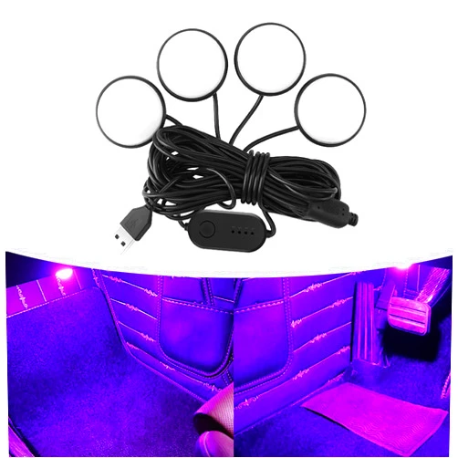 Jokormo 1 PC Car LED Decorative Atmosphere Light, Cool and Romantic Neon Light Bar for Men and Women, One-to-Four USB Wiring-Free Concealed Installation, Universal for Cars Home Party (Pink & Purple)