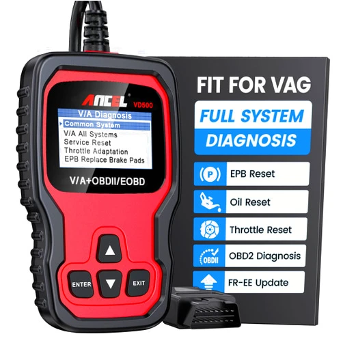 Ancel VD500 OBD2 Scanner Diagnostic Tool for Volkswagen VW Audi Skoda Seat Diagnosis Check Engine Light EPB ABS SRS Code Reader Oil Throttle Position Adaption Brake Pad Reset