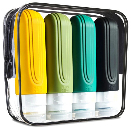 Mrsdry Travel Bottles for Toiletries, Tsa Approved 3oz Travel Size Containers BPA Free Leak Proof Refillable Liquid Silicone Squeezable Travel Accessories for Shampoo Conditioner Lotion (4 Pack)