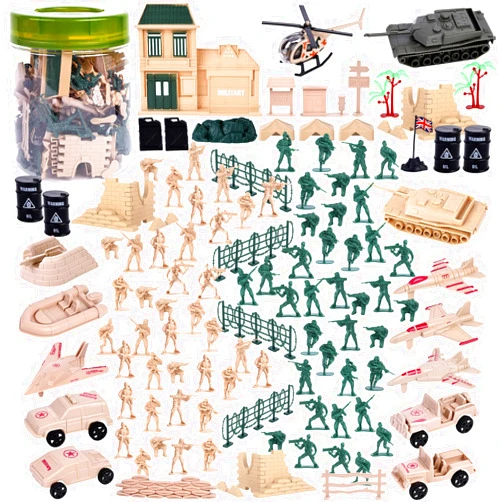LovesTown 135PCS Army Men Military Set, Military Soldier Playset Army Men Play Bucket Army Action Figures Battle Group with Army Men Aircrafts Helicopters Tanks