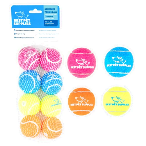 Best Pet Supplies Squeaky Tennis Toys for Dogs, 8-Pack, Heavy-Duty Interactive Pet Toys for Throwing and Fetching, Supports Exercise and Natural Behavior Training, Durable - Small