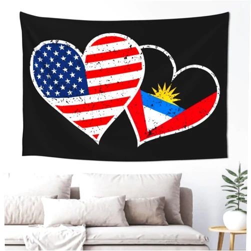 Generic Vintage Heart Usa American And Antiguan And Barbuda Tapestry Wall Hanging 60x40 Inches Including Accessories Funny Aesthetics Tapestries Wall Art Lightweight Banner Decoration For Living Room